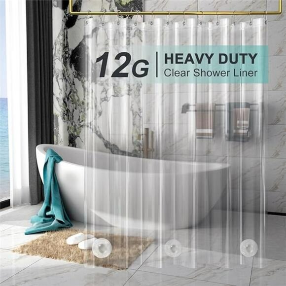 Clear Heavy Duty Shower Curtain Liner 72x72 Waterproof Plastic with Weights - Picture 7 of 7